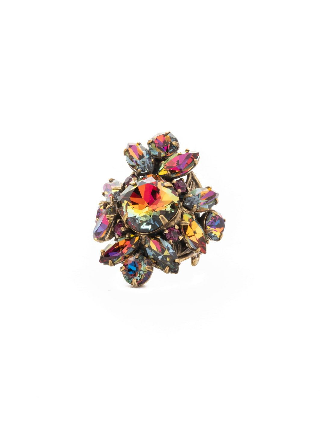 Floral Crystal Cluster Cocktail Ring - RCR62AGVO - Grab attention with this gem-packed ring. The details will have everyone swooning!