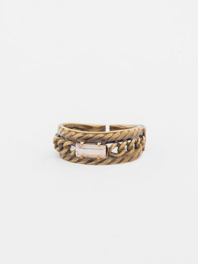 Petite Braided Baguette Ring - RCT28AGNT - This stackable ring features a petite baguette crystal set between two braided bands, which is further accented by delicate, metal chain.