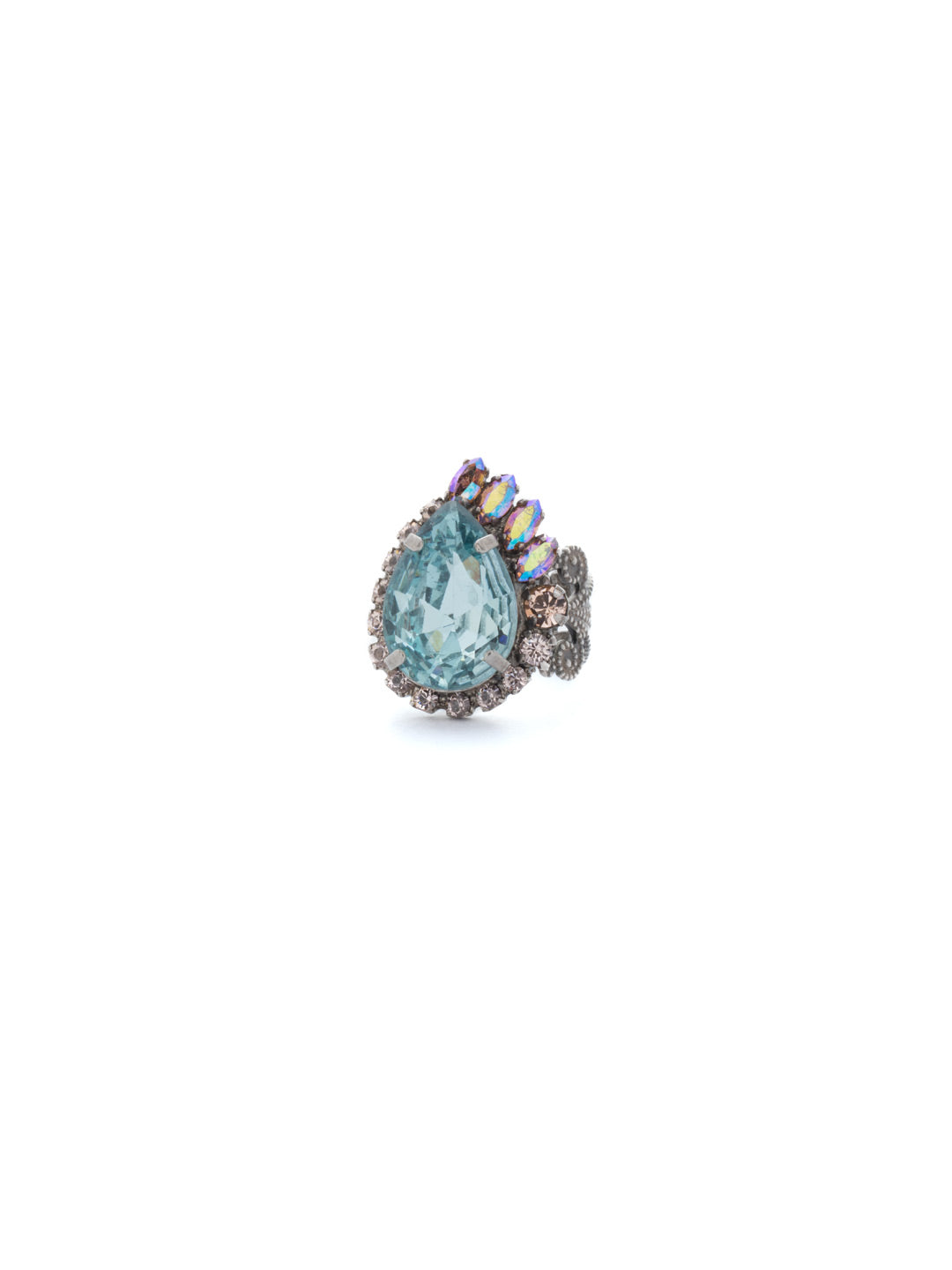 Accented Pear Ring - RCU2ASSKY - A central pear cut stone is accented by slim baguette cut crystals.