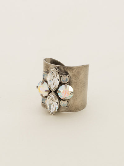 Flower Navette Cuff Ring - RCW49ASWBR - Featuring four navette crystals in a floral pattern, this ring will give you that sweet touch of sparkle! From Sorrelli's White Bridal collection in our Antique Silver-tone finish.