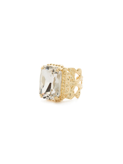 Brynn Cocktail Ring - RDG32BGCRY - <p>A large emerald cut crystal set in a wide band provides a modern take on a classic style. From Sorrelli's Crystal collection in our Bright Gold-tone finish.</p>