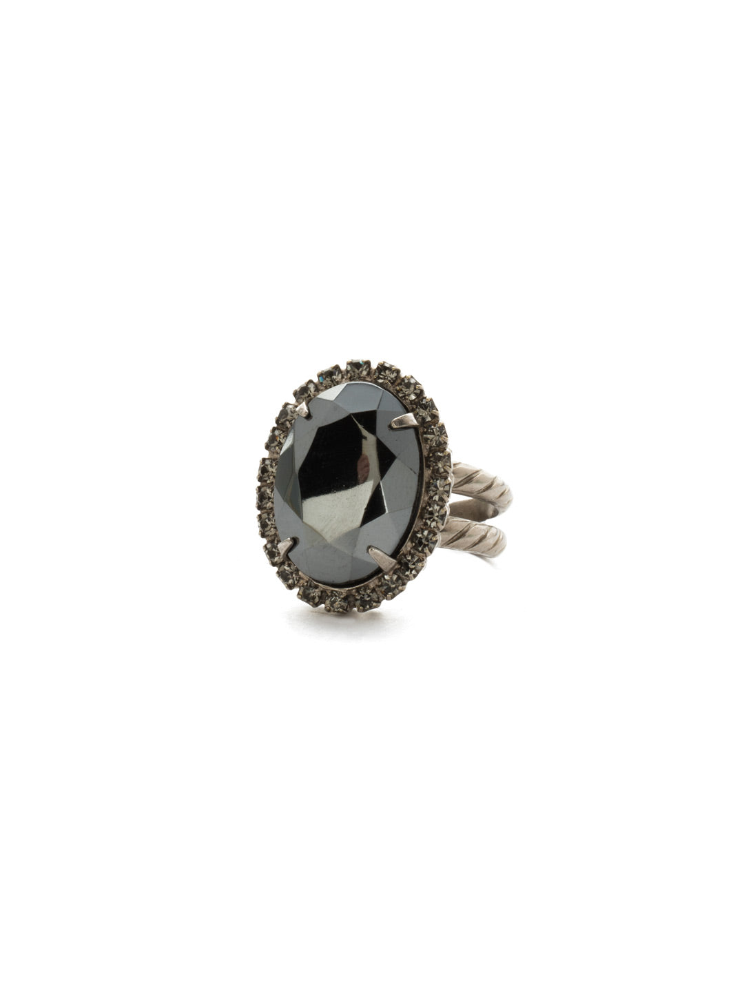 Classic Oval Cut Ring - RDG70ASBON - <p>A jewelry collection must! This glamorous ring features a bold oval cut center crystal surrounded by crystal accents that sits on an adjustable, textured band. An antique-inspired classic. From Sorrelli's Black Onyx collection in our Antique Silver-tone finish.</p>
