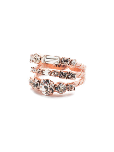 Triple Threat Stacked Ring - RDK23RGCRY - <p>Three rows of crystal encrusted bands are joined together for a stacked, stylish look. From Sorrelli's Crystal collection in our Rose Gold-tone finish.</p>
