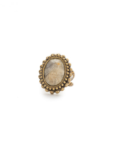 Flora Ring - RDQ11AGWW - <p>A semi-precious oval enhanced with decorative metal edging. From Sorrelli's Washed Waterfront collection in our Antique Gold-tone finish.</p>