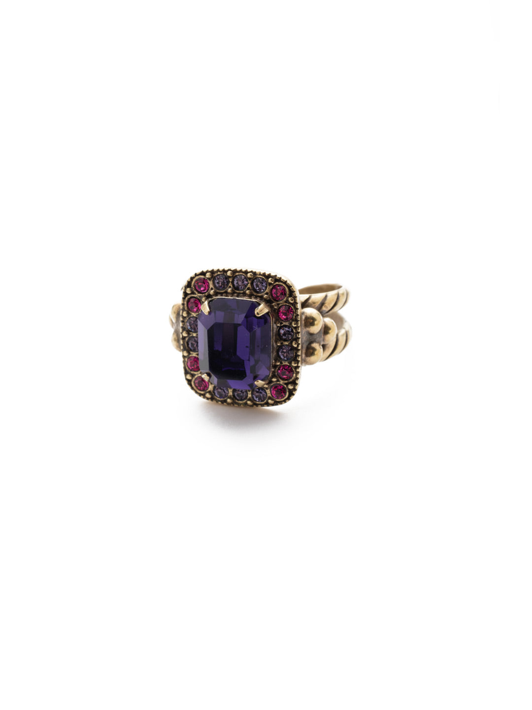 Opulent Octagon Cocktail Ring - RDQ41AGDCS - <p>A central crystal surrounded by petite gems perches atop an adjustable double band. From Sorrelli's Duchess collection in our Antique Gold-tone finish.</p>