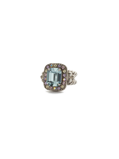 Opulent Octagon Cocktail Ring - RDQ41ASLPA - A central crystal surrounded by petite gems perches atop an adjustable double band.