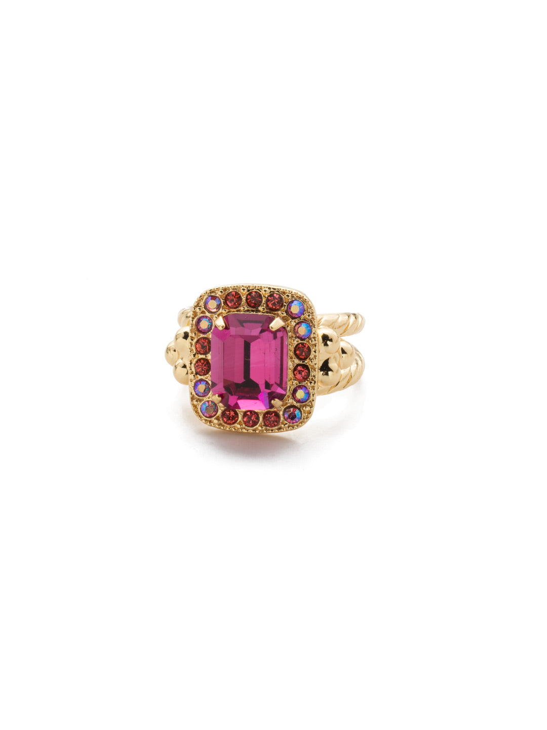 Opulent Octagon Cocktail Ring - RDQ41BGBGA - A central crystal surrounded by petite gems perches atop an adjustable double band. From Sorrelli's Begonia collection in our Bright Gold-tone finish.