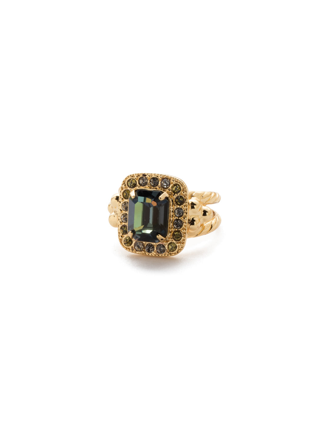 Opulent Octagon Cocktail Ring - RDQ41BGCSM - A central crystal surrounded by petite gems perches atop an adjustable double band. From Sorrelli's Cashmere collection in our Bright Gold-tone finish.