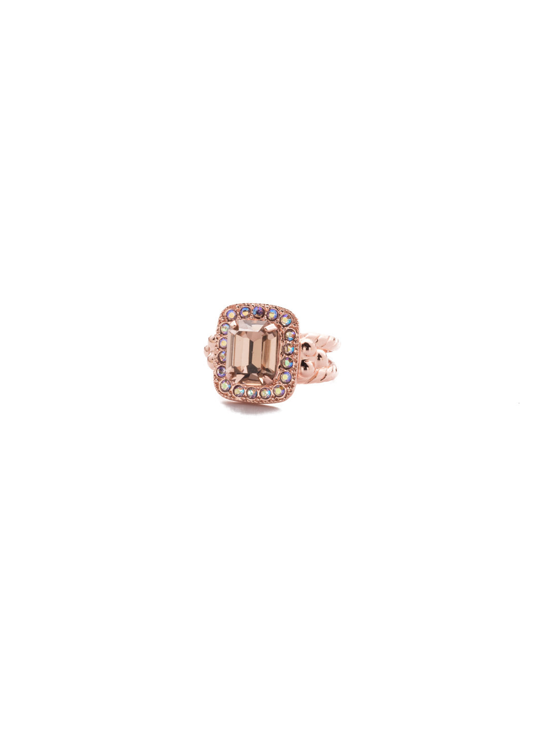 Opulent Octagon Cocktail Ring - RDQ41RGLVP - A central crystal surrounded by petite gems perches atop an adjustable double band. From Sorrelli's Lavender Peach collection in our Rose Gold-tone finish.