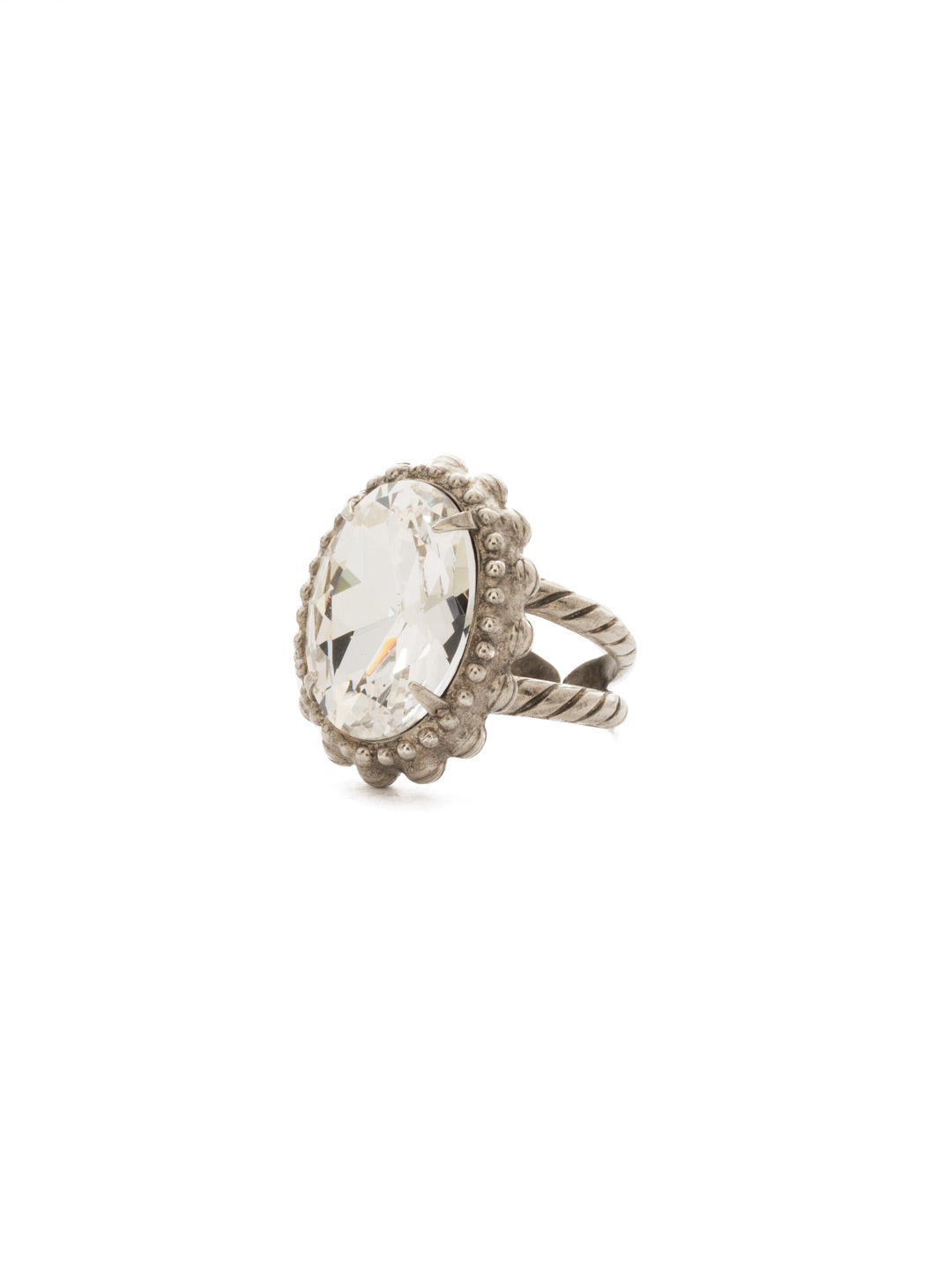 Camellia Ring - RDQ7ASCRY - <p>An elegant oval solitaire with bold metal edging provides high-impact style. From Sorrelli's Crystal collection in our Antique Silver-tone finish.</p>