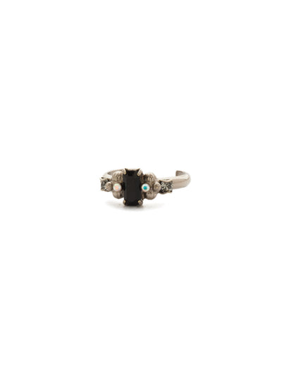 Fescue Band Ring - RDX10ASBLT - <p>A dainty ring with a central baguette shaped stone and small round stones surrounding the center. From Sorrelli's Black Tie collection in our Antique Silver-tone finish.</p>