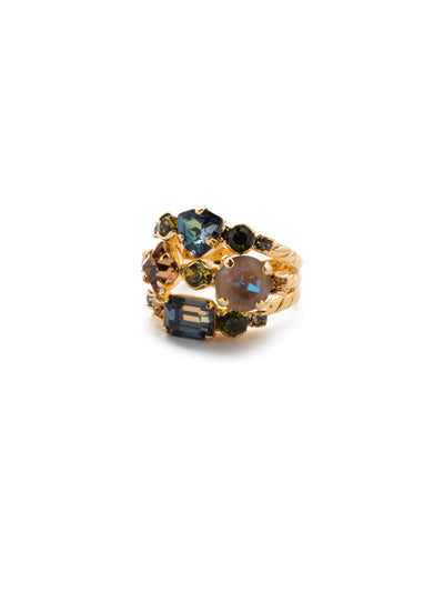 Sedge Stacked Ring - RDX1BGCSM - This adjustable ring features three layers of crystals to create the illusion of three stackable rings. From Sorrelli's Cashmere collection in our Bright Gold-tone finish.