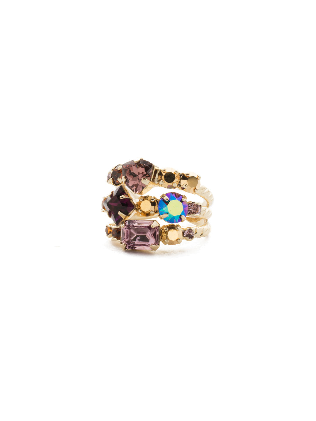Sedge Stacked Ring - RDX1BGSUN - This adjustable ring features three layers of crystals to create the illusion of three stackable rings. From Sorrelli's Sundance collection in our Bright Gold-tone finish.