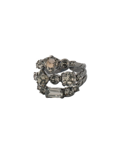 Sedge Stacked Ring - RDX1GMBD - <p>This adjustable ring features three layers of crystals to create the illusion of three stackable rings. From Sorrelli's Black Diamond collection in our Gun Metal finish.</p>