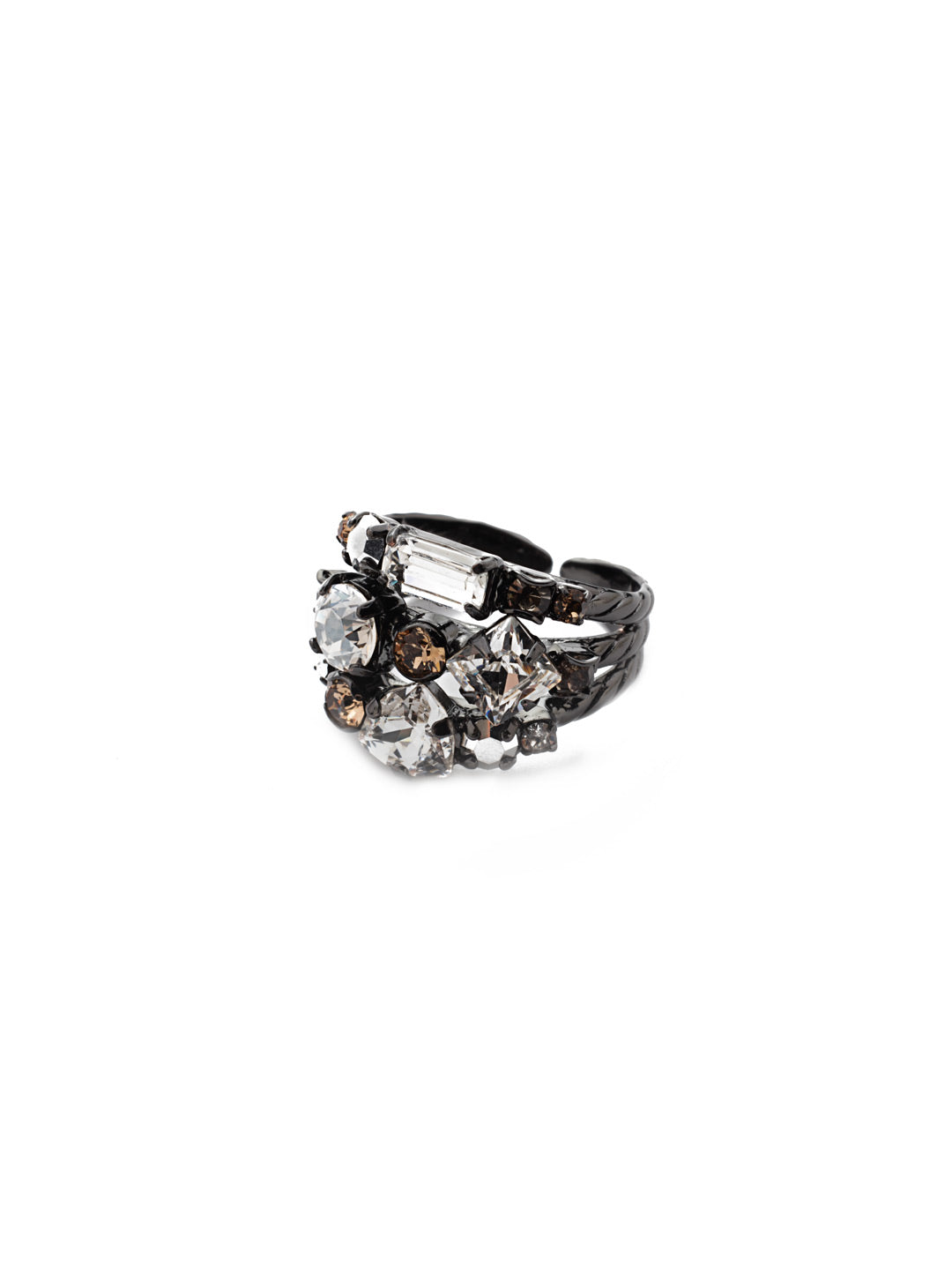 Sedge Stacked Ring - RDX1GMGNS - This adjustable ring features three layers of crystals to create the illusion of three stackable rings. From Sorrelli's Golden Shadow collection in our Gun Metal finish.