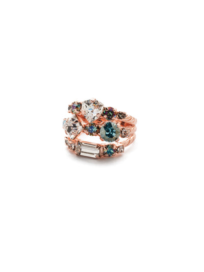 Sedge Stacked Ring - RDX1RGCAZ - This adjustable ring features three layers of crystals to create the illusion of three stackable rings. From Sorrelli's Crystal Azure collection in our Rose Gold-tone finish.