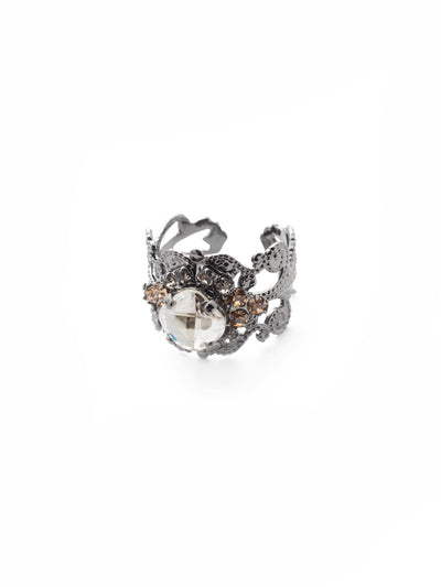 Harumi Cocktail Ring - REK11GMGNS - Wear this ring and it you won't go unnoticed. The designer metalwork is only enhanced by a, see me, center crystal and dainty sparkling accents. From Sorrelli's Golden Shadow collection in our Gun Metal finish.