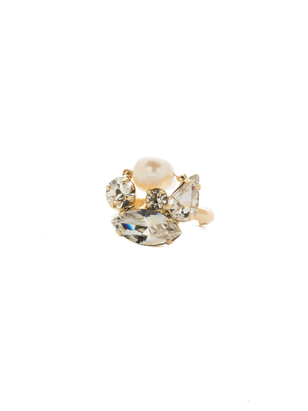 Easton Cocktail Ring - REK18BGMDP - <p>With geometric crystals and a pearl accent this cocktail ring is a fashion must. From Sorrelli's Modern Pearl collection in our Bright Gold-tone finish.</p>