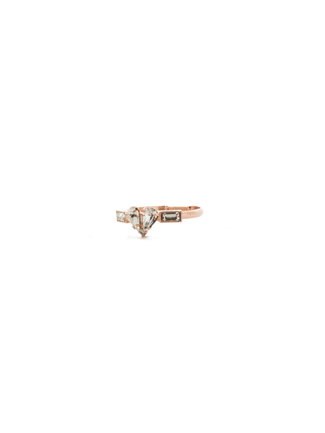 Desire Band Ring - REM5RGCRY - <p>Slip this on for a simple assertion that you love love. The pear crystals showcase a center heart offset by a pair of baguette gems in this gorgeous ring. From Sorrelli's Crystal collection in our Rose Gold-tone finish.</p>