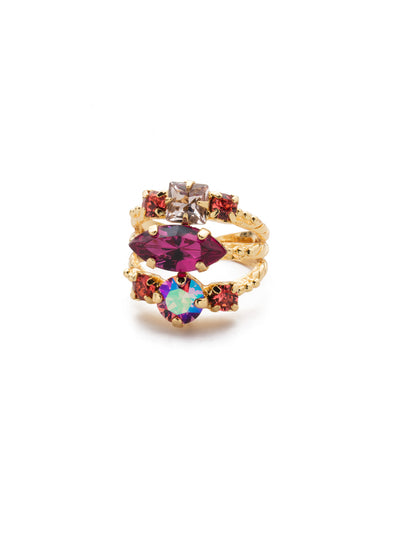 Gloria Stacked Ring - REN12BGBGA - The Gloria Stacked Rings prove the "more is merrier" theory. Get to stacking in one single adustable and fabulous piece featuring some seriously sparkly crystal bling. From Sorrelli's Begonia collection in our Bright Gold-tone finish.