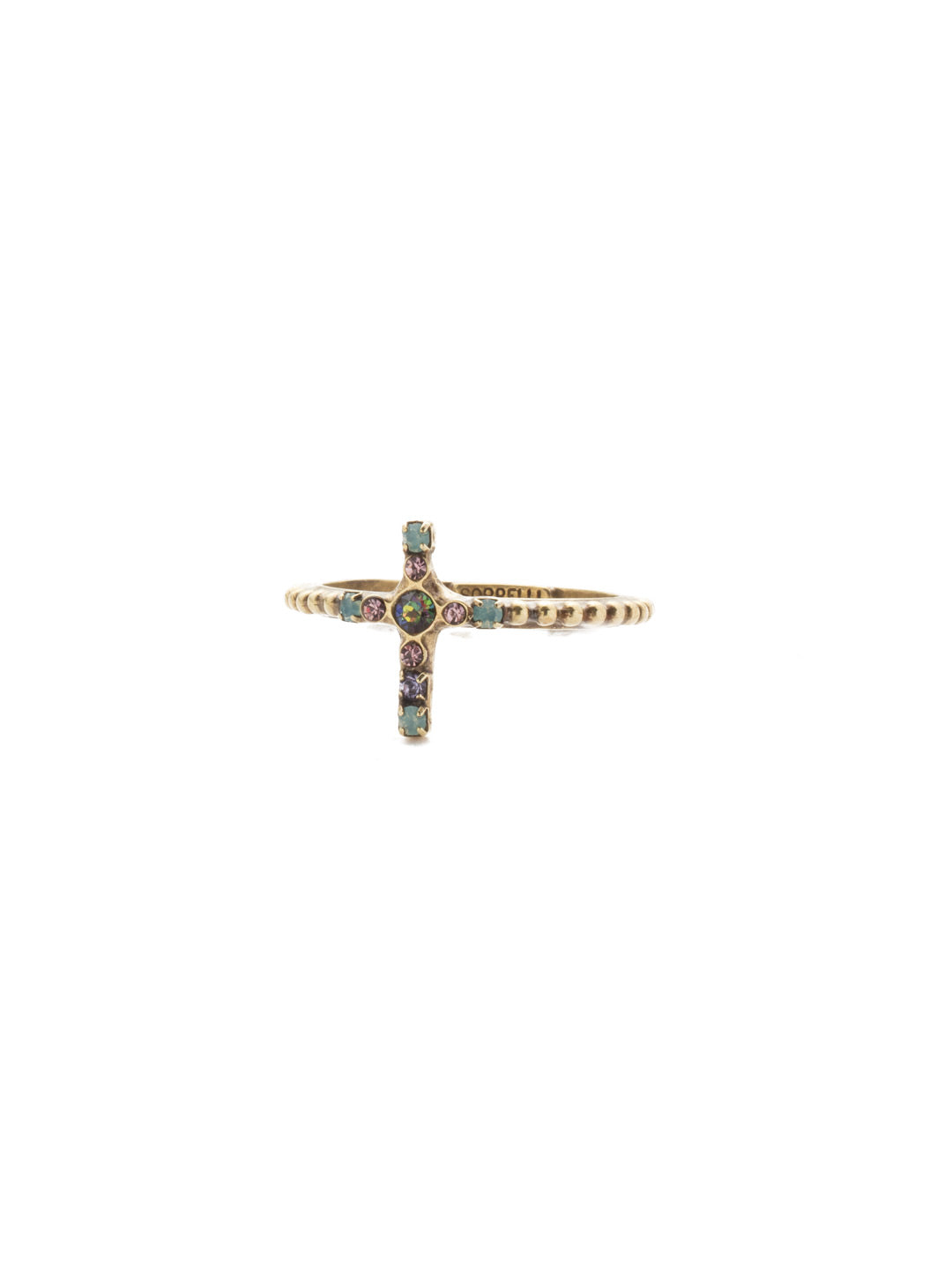 Monique Band Ring - REN1AGIRB - The Monique Band Ring is the piece you're looking for when you want to wear a cross in a unique and fun way. Just slide on this hammered metal beauty. From Sorrelli's Iris Bloom collection in our Antique Gold-tone finish.