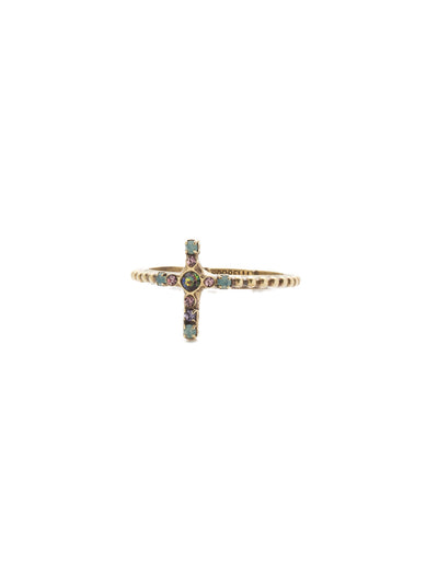 Monique Band Ring - REN1AGIRB - The Monique Band Ring is the piece you're looking for when you want to wear a cross in a unique and fun way. Just slide on this hammered metal beauty. From Sorrelli's Iris Bloom collection in our Antique Gold-tone finish.