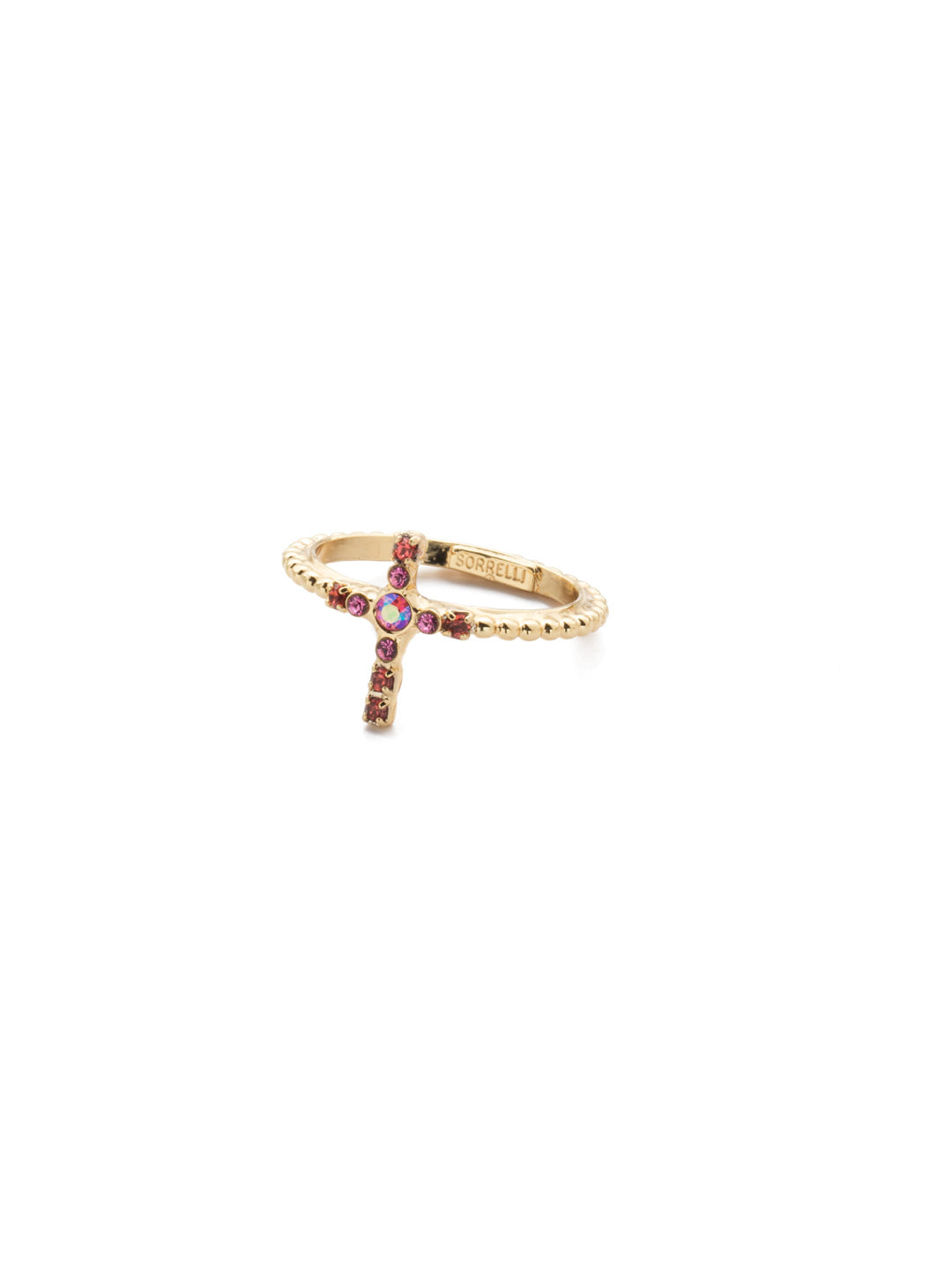 Monique Band Ring - REN1BGBGA - The Monique Band Ring is the piece you're looking for when you want to wear a cross in a unique and fun way. Just slide on this hammered metal beauty. From Sorrelli's Begonia collection in our Bright Gold-tone finish.