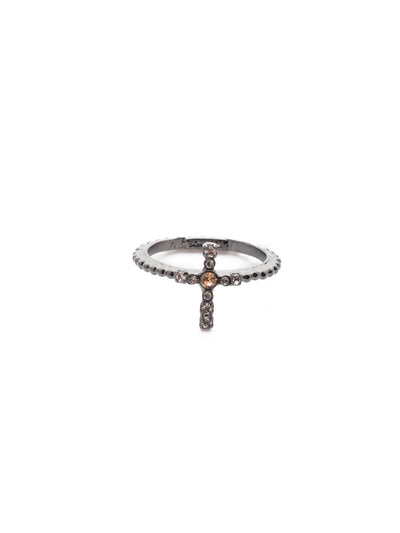 Monique Band Ring - REN1GMGNS - The Monique Band Ring is the piece you're looking for when you want to wear a cross in a unique and fun way. Just slide on this hammered metal beauty. From Sorrelli's Golden Shadow collection in our Gun Metal finish.