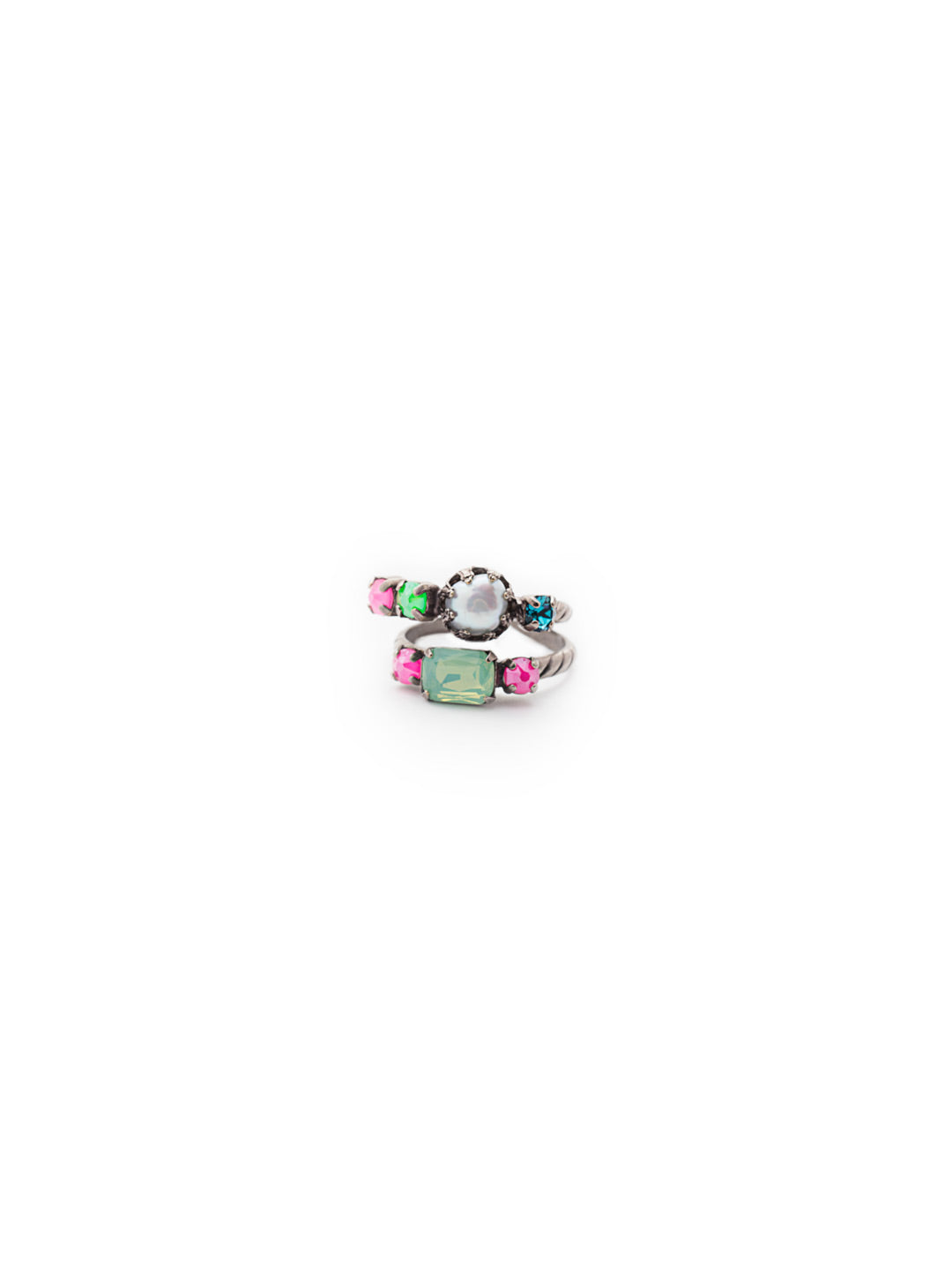 Emmanuella Stacked Ring - RES12ASWDW - <p>The Emmanuella Stacked Ring is beautifully bold, showcasing a double-layer of two-toned sparkling crystals in assorted shapes, accented by the delicate touch of a pearl. From Sorrelli's Wild Watermelon collection in our Antique Silver-tone finish.</p>