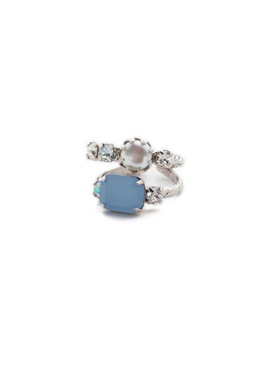 Emmanuella Stacked Ring - RES12RHNTB - The Emmanuella Stacked Ring is beautifully bold, showcasing a double-layer of two-toned sparkling crystals in assorted shapes, accented by the delicate touch of a pearl. From Sorrelli's Nantucket Blue collection in our Palladium Silver-tone finish.