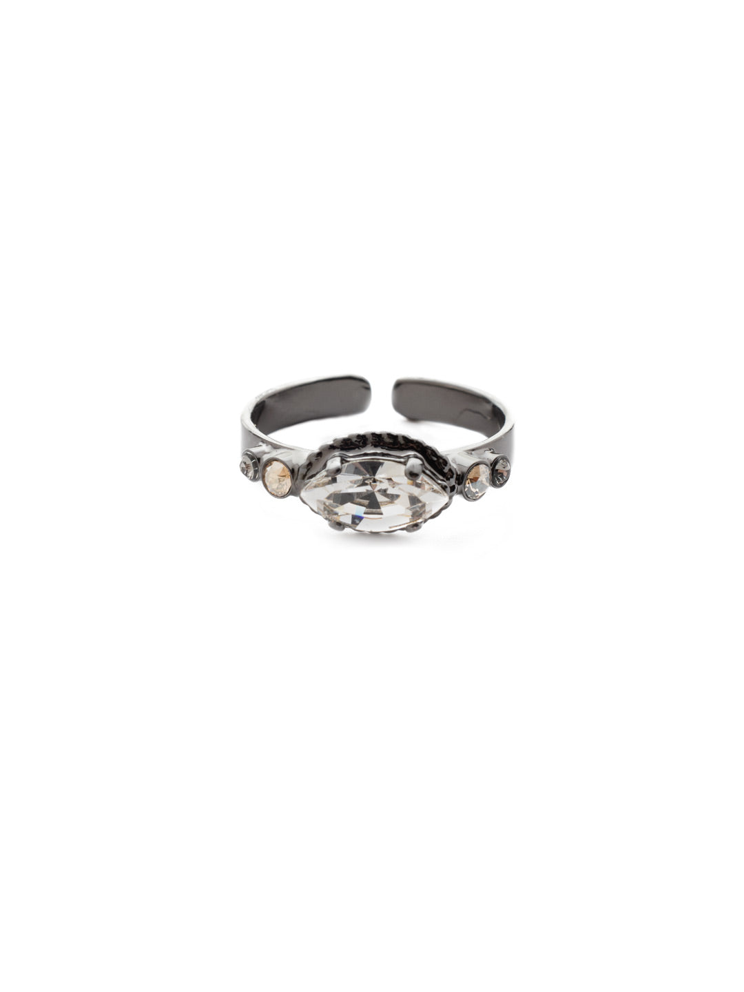 Emelia Band Ring - RES15GMGNS - The Emelia Band Ring can be adjusted to size. Wear it to add a bit of fun sparkle to your life with the center sparkling navette crystal. From Sorrelli's Golden Shadow collection in our Gun Metal finish.