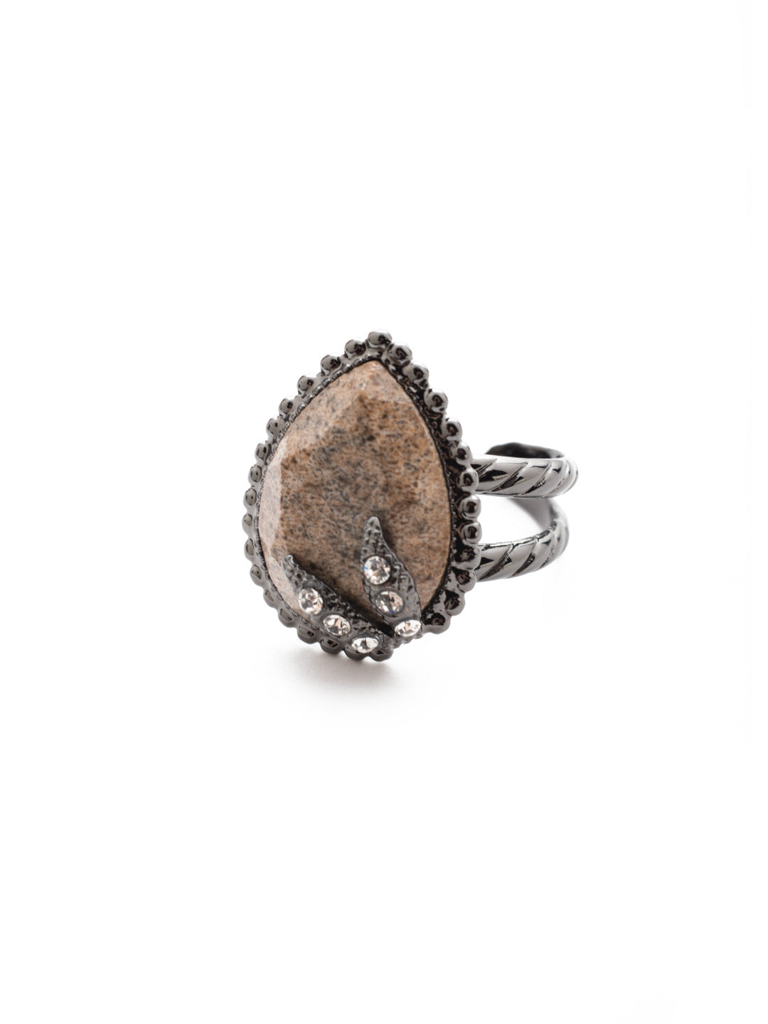 Forrest Cocktail Ring - REU10GMGNS - Make a bold statement with our Forrest Cocktail Ring. Featuring an earthy pear-shaped stone wrapped in a touch of crystal sparkle, you'll have the coolest ring in the room. From Sorrelli's Golden Shadow collection in our Gun Metal finish.