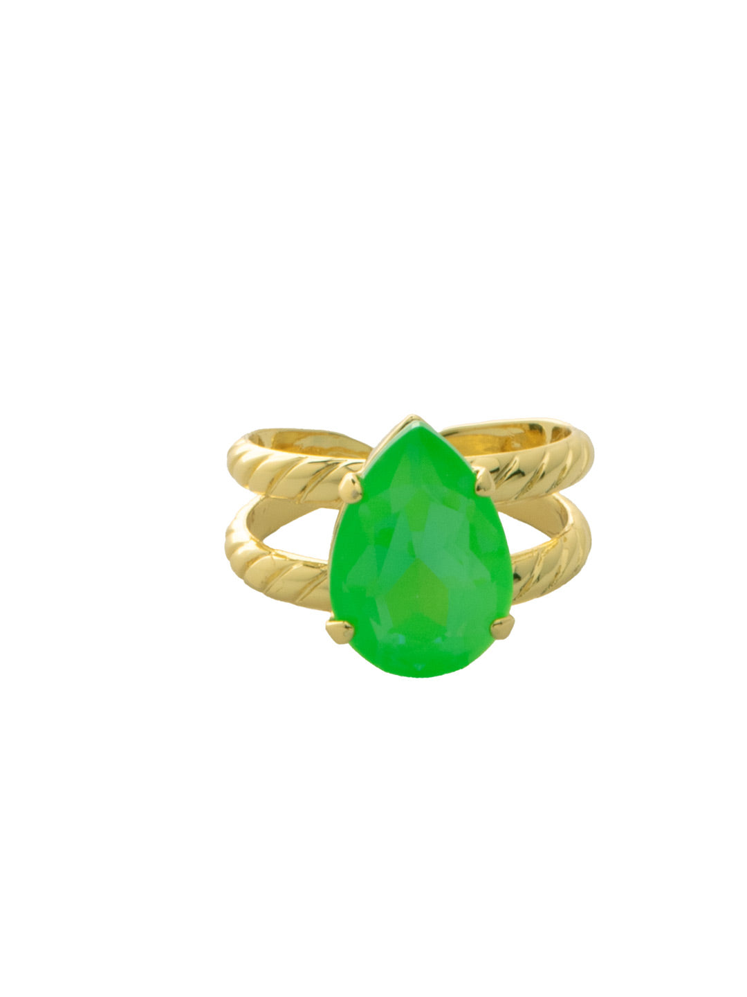 Ginnie Statement Ring - REU202BGETG - <p>pear shaped crystal set in our adjustable band From Sorrelli's Electric Green  collection in our Bright Gold-tone finish.</p>