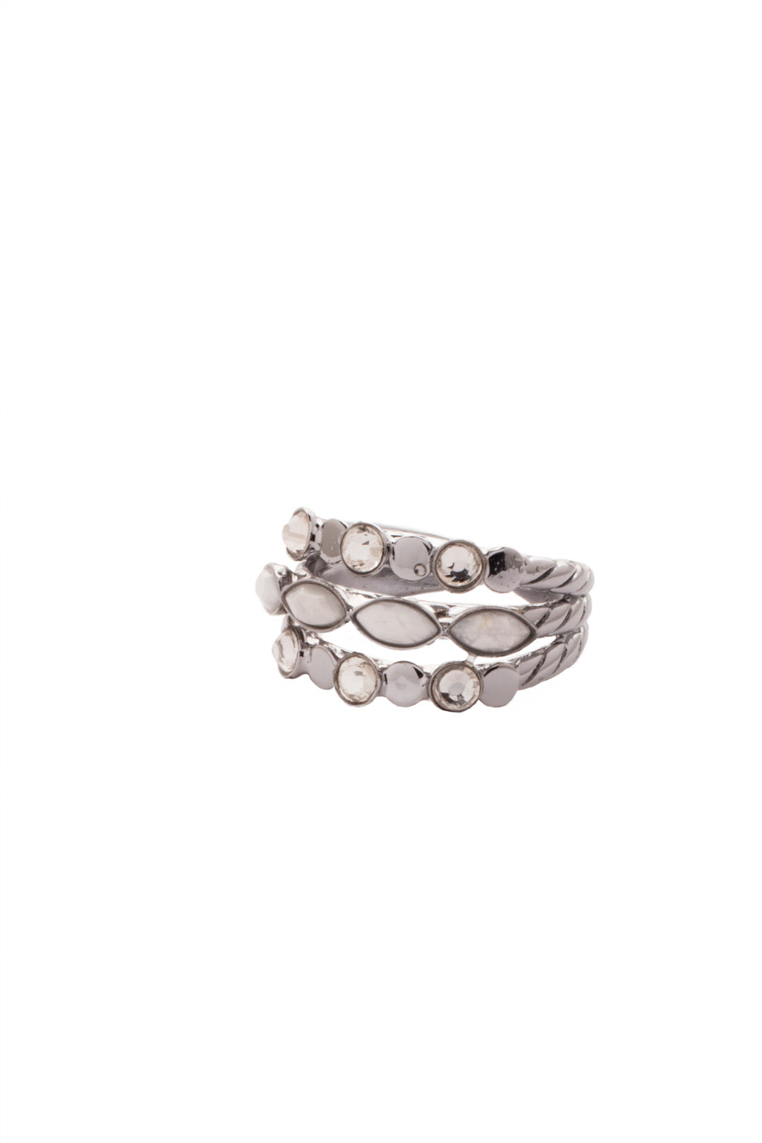 Somer Stacked Ring - REV7PDCRY - <p>Go bold with the Somer Stacked Ring. Three layers in one notice-me piece, it features metalwork and navette and round sparkling crystals. From Sorrelli's Crystal collection in our Palladium finish.</p>