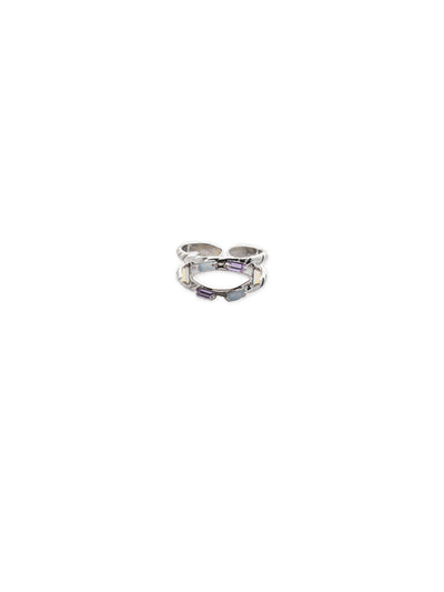 Violette Stacked Ring - REY22PDCCC - <p>The Violette Ring completes the look; baguette crystals line an open oval on a braided double band. Adjustable to fit ring sizes 6-8. From Sorrelli's Cotton Candy Clouds collection in our Palladium finish.</p>