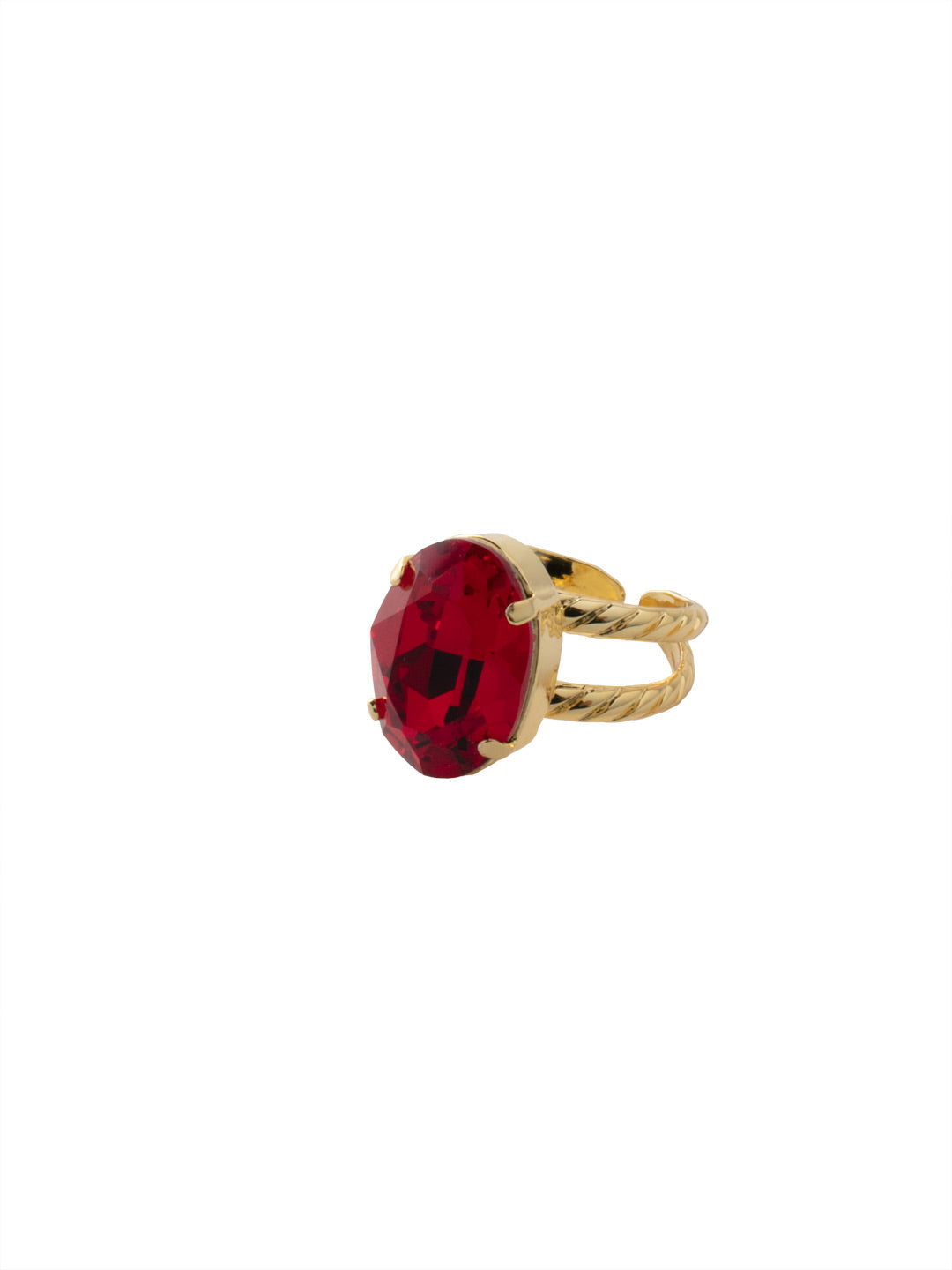 Leslie Statement Ring - REZ18BGCB - The Leslie Statement Ring spotlights a bold and beautiful oval crystal on a stacked open-back adjustable band. From Sorrelli's Cranberry collection in our Bright Gold-tone finish.