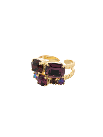 Miriam Stacked Ring - RFC44BGMRL - <p>The Miriam Stacked Ring features assorted cut crystals on an adjustable band. From Sorrelli's Merlot collection in our Bright Gold-tone finish.</p>