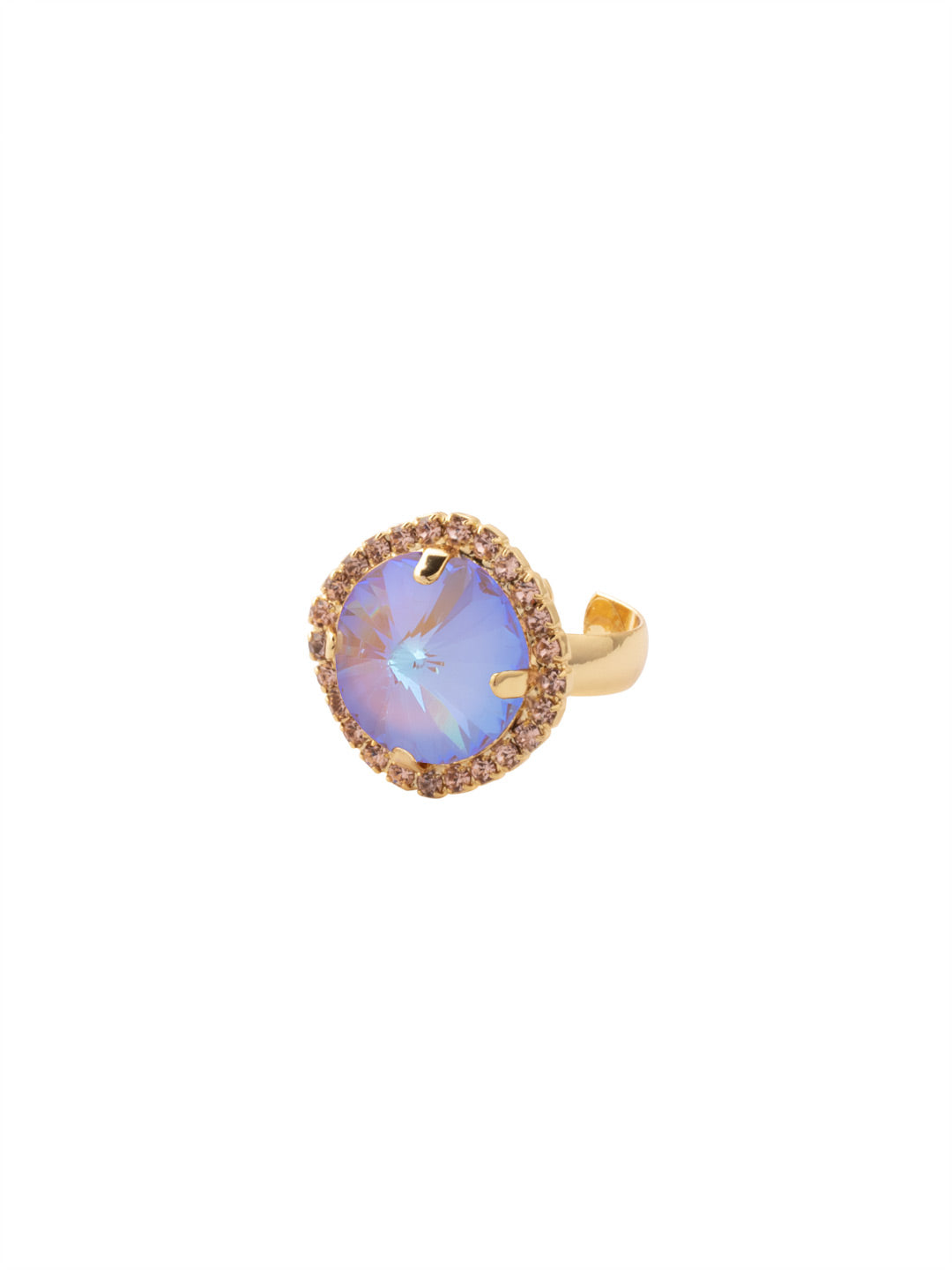 Giselle Round Cocktail Ring - RFC82BGRSU - <p>The Giselle Round Cocktail Ring features a round halo cut crystal on an adjustable band. From Sorrelli's Raw Sugar collection in our Bright Gold-tone finish.</p>