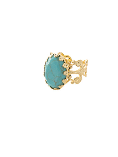 Oval Statement Ring - RFD43BGSTO - <p>The Oval Statement Ring features a timeless oval cut semi-precious stone on an adjustable metal band with intricate metal details. From Sorrelli's Santorini collection in our Bright Gold-tone finish.</p>