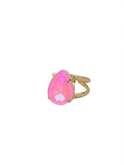 Eileen Statement Ring - RFF10BGETP - <p>The Eileen Statement Ring features a single pear cut candy gem crystal on an adjustable open ring band. From Sorrelli's Electric Pink collection in our Bright Gold-tone finish.</p>