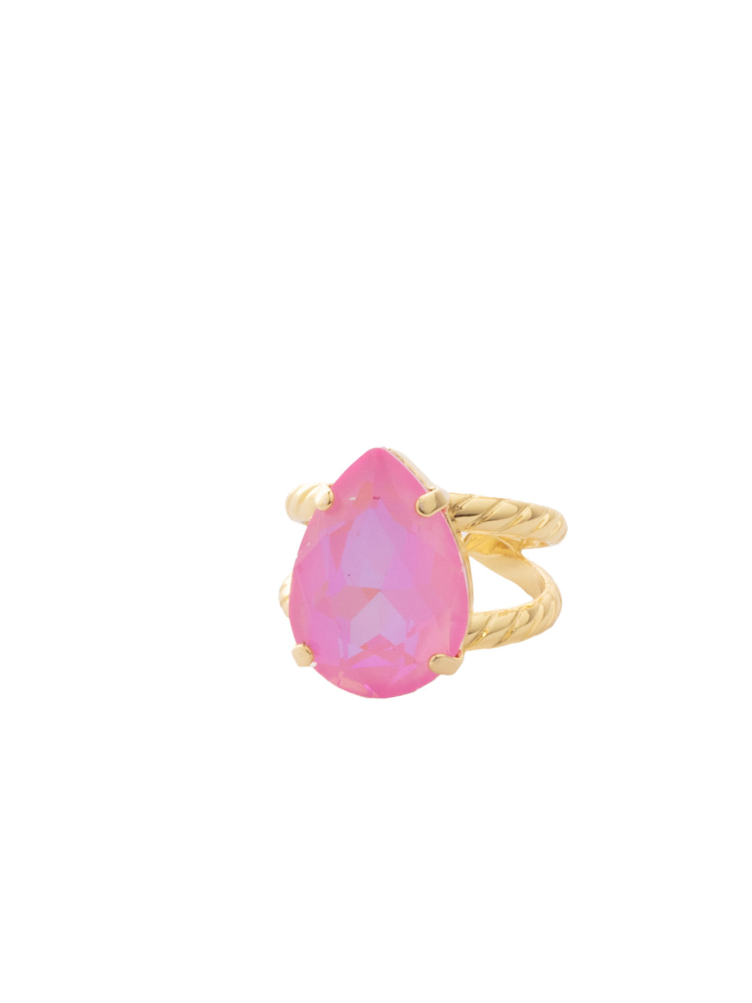 Eileen Statement Ring - RFF10BGLRD - <p>The Eileen Statement Ring features a single pear cut candy gem crystal on a braided double band. Adjustable to fit ring sizes 6-8. From Sorrelli's Light Rose Delite collection in our Bright Gold-tone finish.</p>