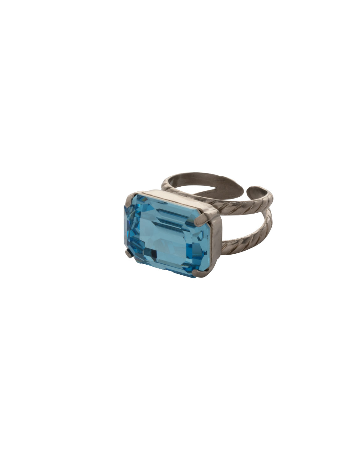 Kathleen Statement Ring - RFF8ASAQU - <p>The Kathleen Statement Ring features an emerald cut candy gem crystal on an adjustable ring band. From Sorrelli's Aquamarine collection in our Antique Silver-tone finish.</p>