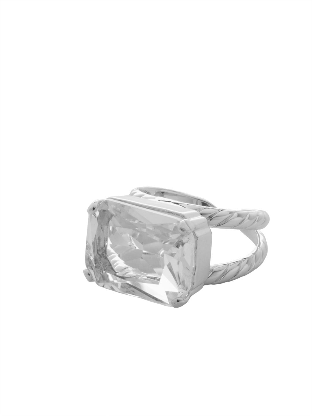 Kathleen Statement Ring - RFF8PDCRY - <p>The Kathleen Statement Ring features an emerald cut candy gem crystal on a braided double band. Adjustable to fit ring sizes 6-8. From Sorrelli's Crystal collection in our Palladium finish.</p>