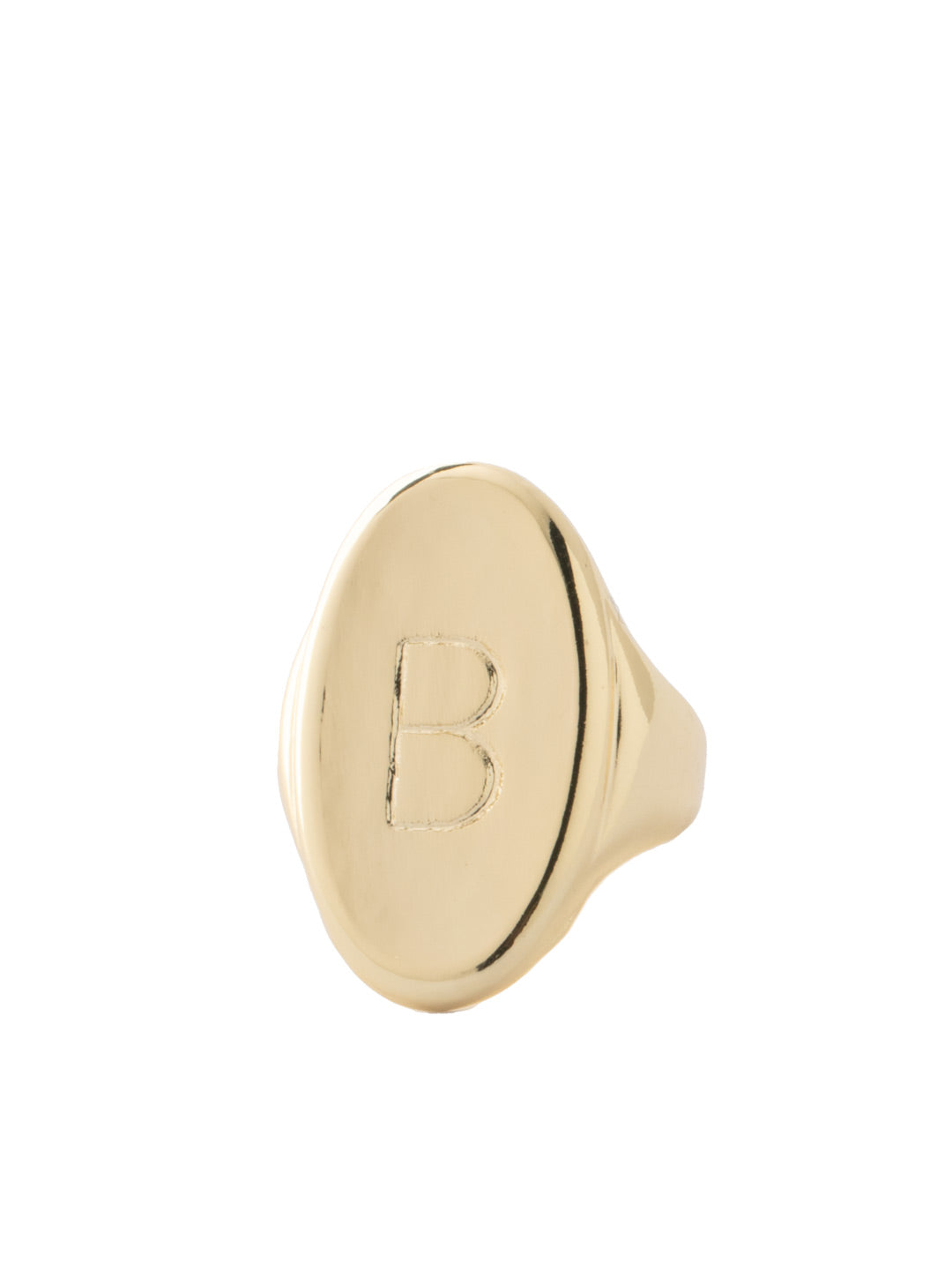 "B" Signet Statement Ring - RFK31BGMTL - <p>The Signet Statement Ring features a capital letter stamped into an oblong metal disk on an adjustable ring band. From Sorrelli's Bare Metallic collection in our Bright Gold-tone finish.</p>