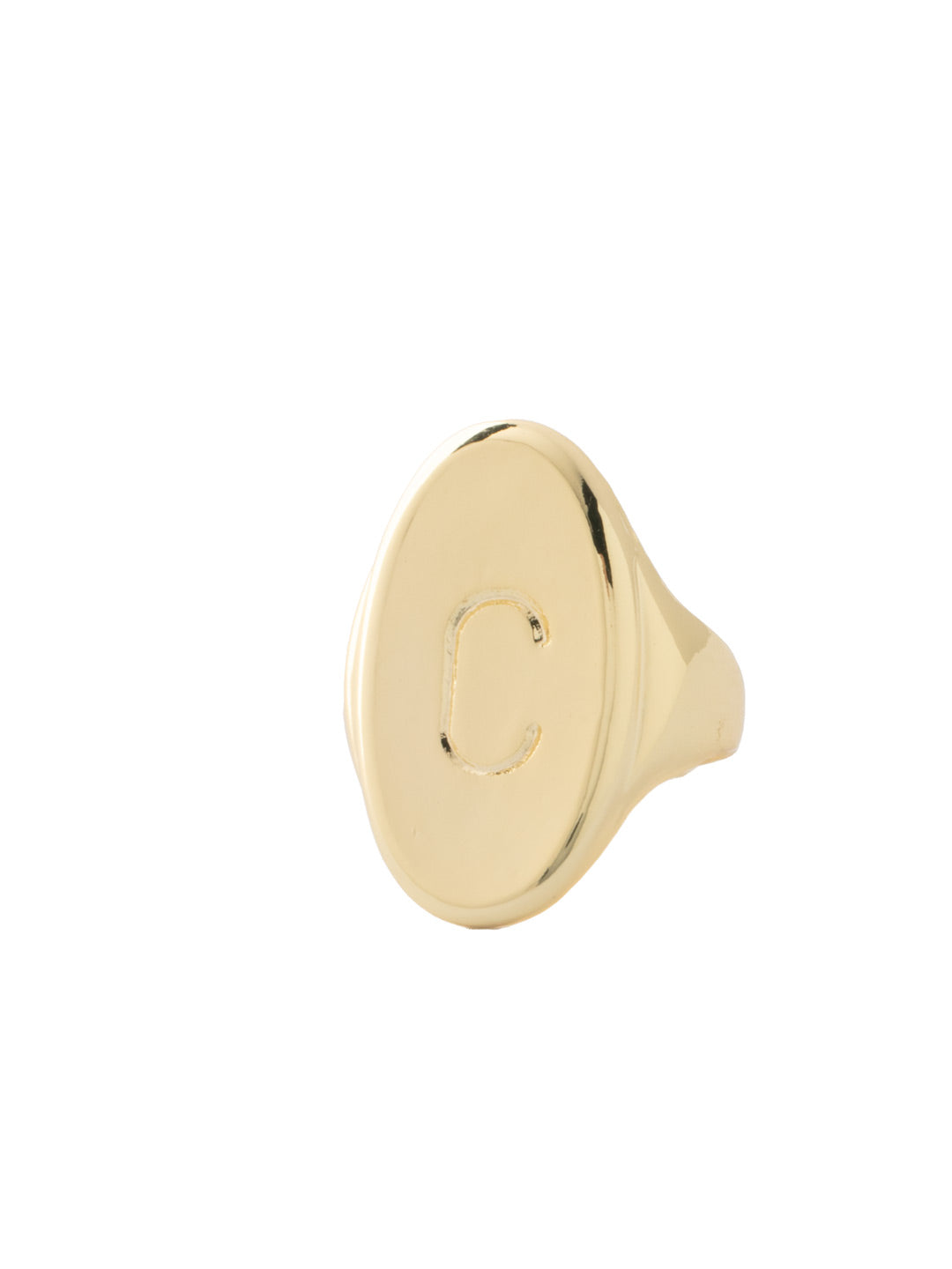 "C" Signet Statement Ring - RFK32BGMTL - <p>The Signet Statement Ring features a capital letter stamped into an oblong metal disk on an adjustable ring band. From Sorrelli's Bare Metallic collection in our Bright Gold-tone finish.</p>