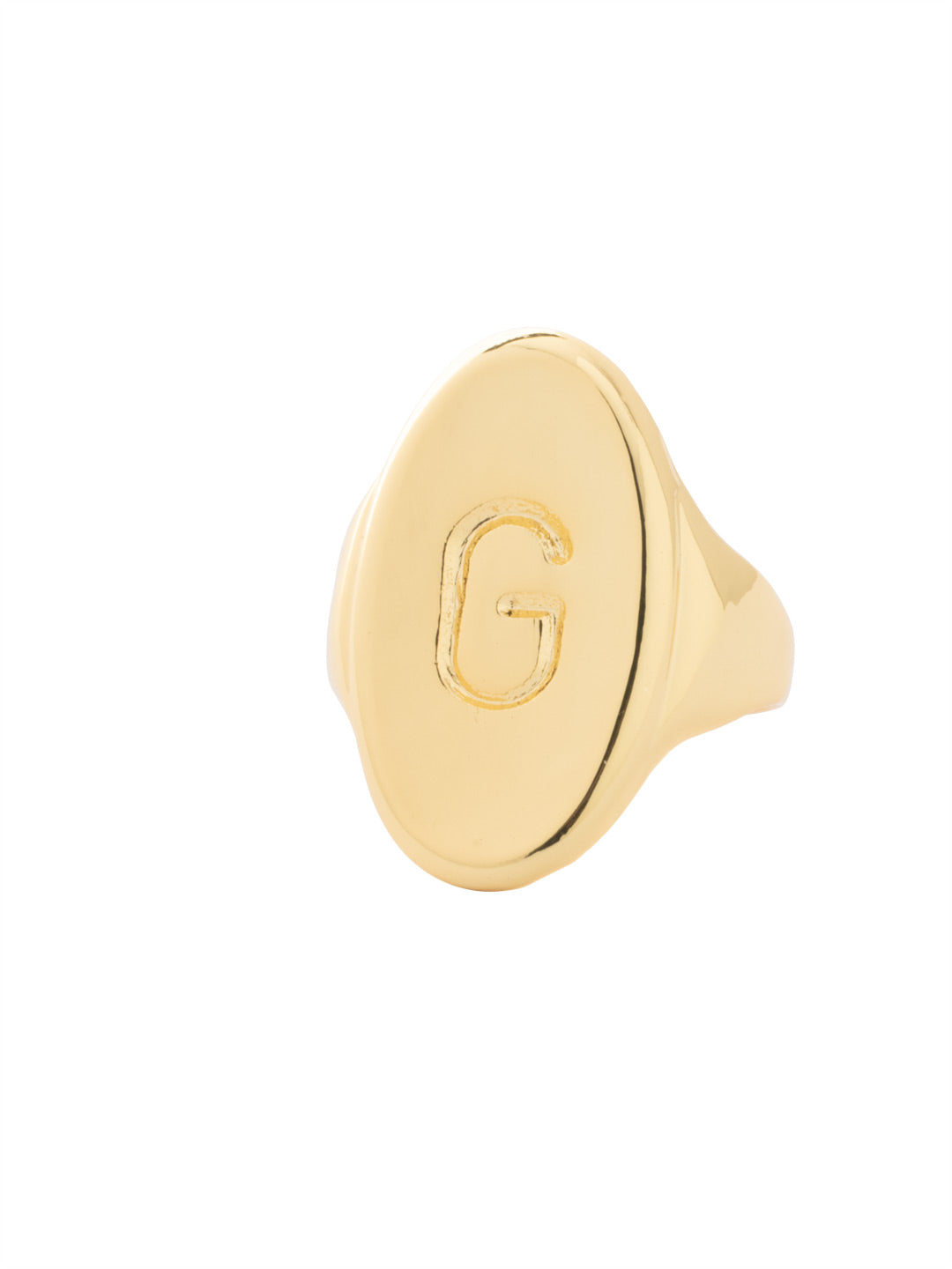 "G" Signet Statement Ring - RFK36BGMTL - <p>The Signet Statement Ring features a capital letter stamped into an oblong metal disk on an adjustable ring band. From Sorrelli's Bare Metallic collection in our Bright Gold-tone finish.</p>