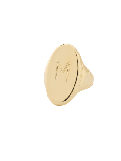 "M" Signet Statement Ring - RFK42BGMTL - <p>The Signet Statement Ring features a capital letter stamped into an oblong metal disk on an adjustable ring band. From Sorrelli's Bare Metallic collection in our Bright Gold-tone finish.</p>