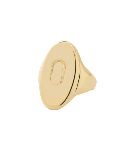 "O" Signet Statement Ring - RFK44BGMTL - <p>The Signet Statement Ring features a capital letter stamped into an oblong metal disk on an adjustable ring band. From Sorrelli's Bare Metallic collection in our Bright Gold-tone finish.</p>