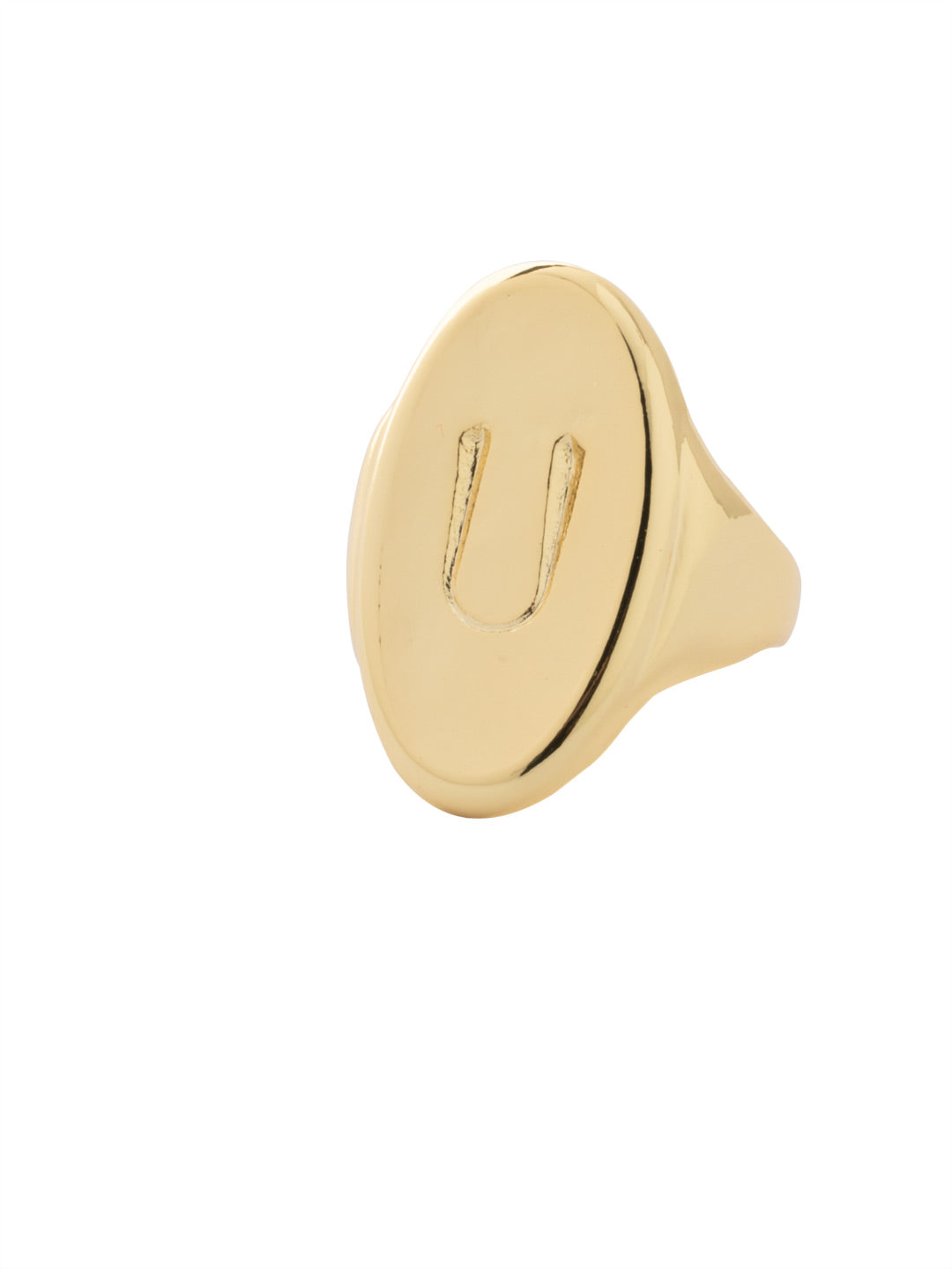 "U" Signet Stacked Ring - RFK50BGMTL - <p>The Signet Statement Ring features a capital letter stamped into an oblong metal disk on an adjustable ring band. From Sorrelli's Bare Metallic collection in our Bright Gold-tone finish.</p>