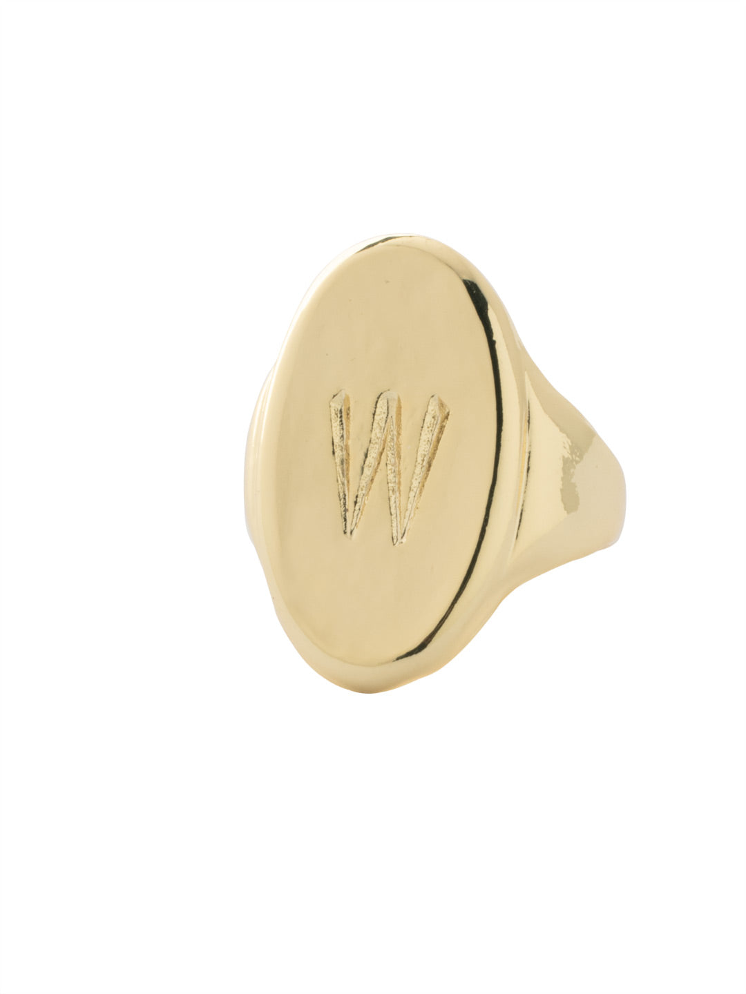 "W" Signet Statement Ring - RFK52BGMTL - <p>The Signet Statement Ring features a capital letter stamped into an oblong metal disk on an adjustable ring band. From Sorrelli's Bare Metallic collection in our Bright Gold-tone finish.</p>
